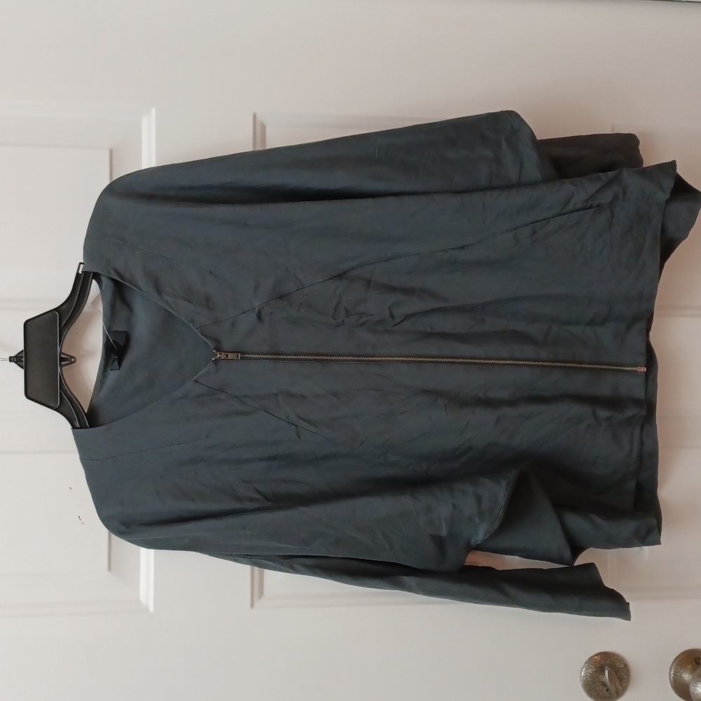 Cos Dark gray 100% Silk collar less jacket blouse  top sz 14